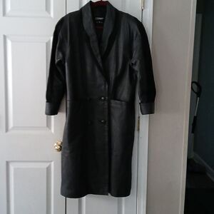 Comint geniune leather black trench coat with suede accents Sz MP